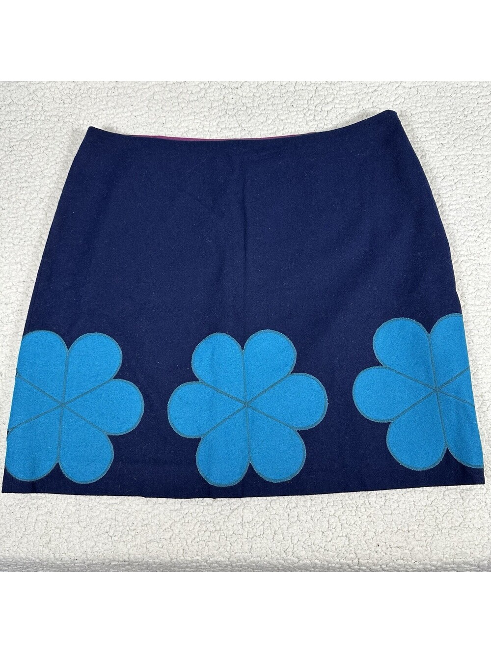 Boden Women’s Size 12R Wool Blend Flower Hem Mini Skirt Navy & Blue Lined Zip